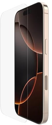 Belkin ScreenForce InvisiGlass protector de pantalla para iPhone 16, protección contra arañazos, instalación sin burbujas, fabricado con vidrio reciclado, protector para iPhone 16, 15, 14 Pro
