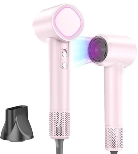 HEXTEK Hair Dryer, 500 Million Negative Ionic Hairdryer, High Speed Brushless Motor 160,000 RPM for 2min Fast Drying Lightweight Portable Travel Professional Blow Dryer for Women and Men(Pink)