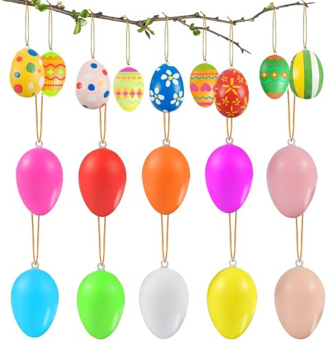 36x Ostereier zum Aufhängen,Bunte Plastik Eier Ostern, Ostereier Deko, Osterei Baum Hängende Deko, Plastikeier zum Aufhängen & Dekorieren Kunststoffeier für Osterdeko Deko zu Ostern