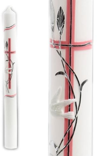 Kerze Kommunionkerze Taufkerze Set inkl. Kerzenhalter 35/400 für Mädchen C101RS