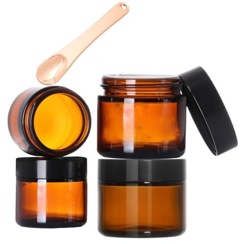 Lot de 4 pots à pommade en verre ambré - 15 ml/50 ml - Récipient rond en verre ambré avec couvercle et doublure - Pour cosmétiques, crèmes, lotions, huiles essentielles - Accessoires de voyage