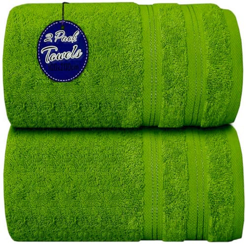 Wholesale Trade Dealz Pack of 1 & 2 Extra Large Jumbo Bath Sheet 100 X 200cm 100% Egyptian Cotton Super Soft Quick Dry Body Wrap Beach Towels XL Bath Towels 600-GSM (2, Lime Green)