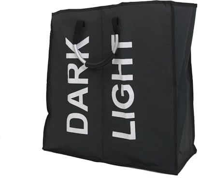 Libbi Lou 2 Section Black Double Laundry Hamper | Washing Tote Basket | Light and Dark Laundry | 55x26x56cm