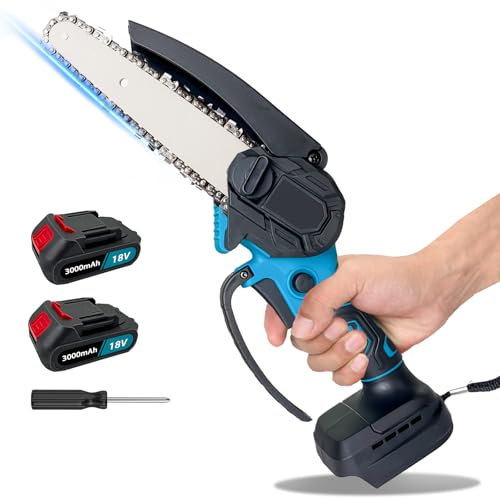Mini Kettensäge Mit Akku 6000mAh, 6 Zoll Mini Kettensäge Elektro für Makita Akku, Handkettensäge für Gartenscheren Astschere Holzschneidenz (2 * 3000mAh Akku)