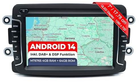 M.I.C. AR7-L2 Android 14 Autoradio mit Navigation: MT6765V, 4GB+64GB, 7 Zoll QLED Display, SIM, Apple CarPlay & Android Auto, DAB+, GPS – Ersatz für Renault Dacia Duster/Logan/Sandero/Dokker/Lodgy