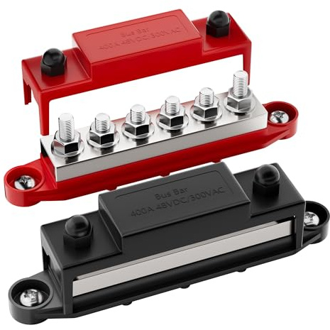Joinfworld Barra bus 400 A 12 V blocco di distribuzione dell'energia 6 x 5/16 (M8) perni terminali 12 Volt Marine Bus Bar positivo e negativo per barche Automotive sistema solare