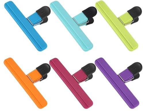 Lovvknd Food Bag Clips for Food Storage 6 Pcs, Reusable Bag Sealing Clips, 6 x 3.3 Inch Inch Freezer Kitchen Pegs for Bags, Chip, Cereal, Pet Food, Bread - Strong Grip Sealer Clamps