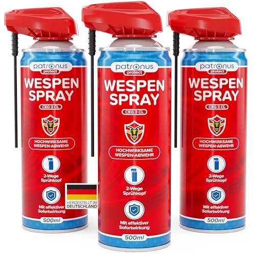 Patronus Wespen Spray mit langem Sprührohr & Sofortwirkung [3x 500 ml]