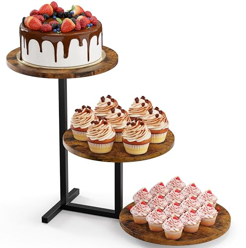 Emfogoo 1 Pack 3 Tier Cupcake Stand for 24 Cupcakes, Wooden Tiered Tray Stands, Display Cup Cake Dessert Tower for Party Afternoon Tea, Food Holder Stand for Baby Shower Wedding Birthday