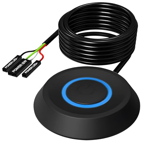 Desktop Computer PC Power Switch, PC Power Button with LED Light, 1.8M External Extension Cable Replacement of Computer, for Home Desktop, E-Sports Computers and Internet Cafes (Black)