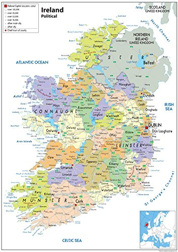 Irland Politische Karte – Papier laminiert A1 Size 59.4 x 84.1 cm farblos