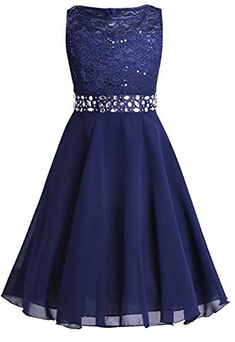 iEFiEL Sweet Prinzessin Lace Blumenmädchenkleider für Hochzeits Mädchen Festliches Kleid Brautjungfernkleid Festzug Partykleid A Marineblau 152