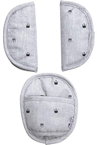 Original Dooky Universal Pads Crowns Gurtschoner & Gurtpolster geeignet für Altersgruppe 0+ und 3 & 5 Punkt Gurte für Babyschale, Kinderwagen, Buggy & Autositz, hell grau