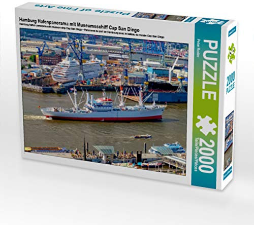CALVENDO Puzzle Hamburg Hafenpanorama mit Museumsschiff Cap San Diego 2000 Teile Puzzle quer | 2000 Teile Lege-Größe 90 x 67 cm Foto-Puzzle für glückliche Stunden