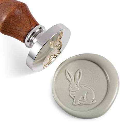 Mceal Wachssiegelstempel, Silberner Messingkopf mit Holzgriff (Hase)