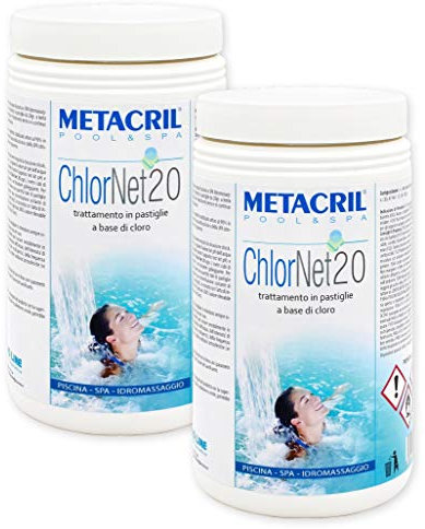 Metacril Chlor Net 20, tabletas de Cloro 20gr, para Piscinas y jacuzzis - 2 KG (1+1)