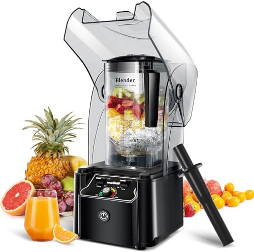 WantJoin Licuadora profesional comercial con escudo silencioso de 2200 W Industries fuerte y silencioso de grado profesional, autolimpieza, color negro (negro)