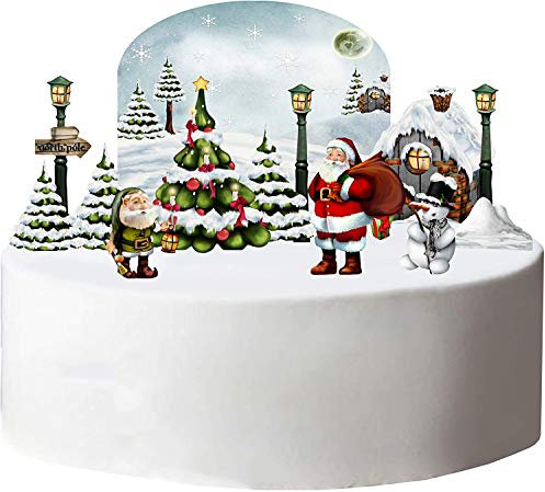 Anglesit I. Pre-cut Edible Stand up Christmas Cake Set Rice/Wafer Paper Cupcake Dessert Toppers Winter Holiday Season Decorations