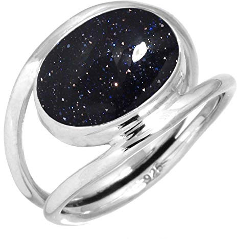 Jeweloporium 925 Sterling Silber Ringe für Frauen Blauer Sonnenstein mit Stein Handgefertigt Silber Ringe Größe 69(22.0) Neujahr Geschenk Mode Schmuck
