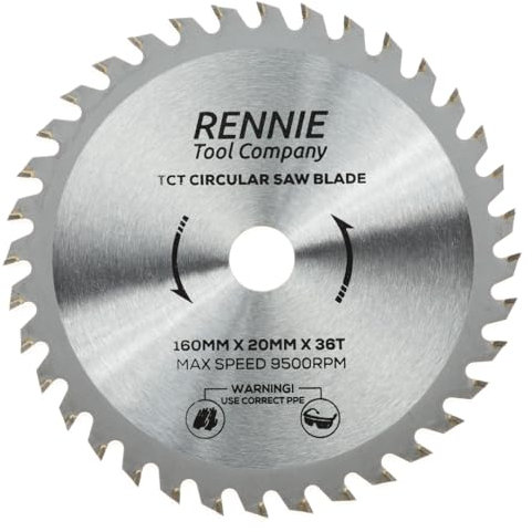 Rennie Tools - 160mm x 20mm Bore x 36T TCT Circular Wood Saw Blade. Fits Bosch Festool TS55 Makita Ryobi Dewalt Circular Saws etc, 160mm Circular Saw Blade Also Fits 165mm Circular Saws