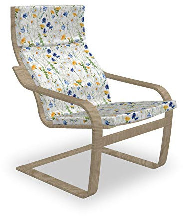 ABAKUHAUS Natur Poäng Sessel Polster, Mohnblumen Gänseblümchen Rural, Sitzkissen mit Stuhlkissen mit Hakenschlaufe und Reißverschluss, Grün Blau