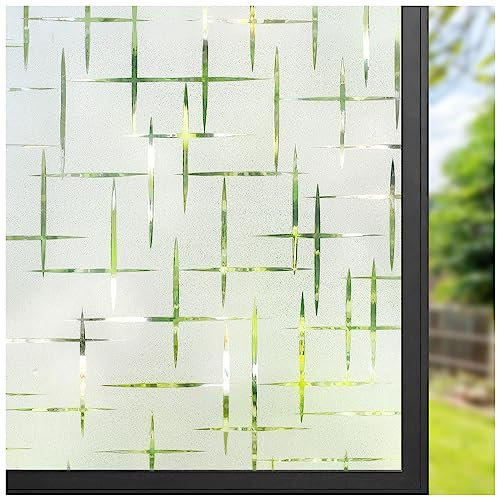 rabbitgoo Fensterfolie Statisch Haftend Sichtschutzfolie Selbstklebend Klebefolie Milchglasfolie Fenster Folie Milchglas Dekofolie für Bad Küche Anti-UV Kreuz 44.5 x 400 cm