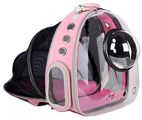 AJY Pet Clear Cat Backpack in Pink, Carrier Breathable Foldable Pet Rucksack Carrier for Puppy Dog Cat Lightweight Cat Backpack Designed for Travel, Hiking, Walking & Outdoor Use