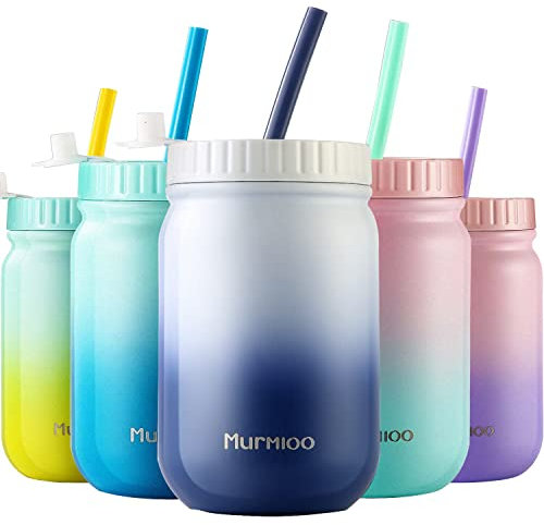 Murmioo Stainless Steel Cup with Straw,Smoothie Bottle,Iced Coffee Cup,Travel Mug and Screw Sealed lid-for,Double Wall Vacuum Food Jar, Insulated Mug, 14oz