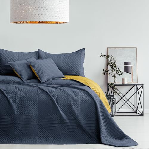 AmeliaHome Tagesdecke anthrazit honiggelb 170x270 Bettüberwürf zweiseitig Ultrasonic Steppung Polyester Softa