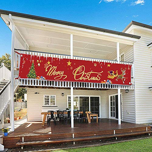 Banner di Buon Natale, Buon Natale Banner,Decorazioni Natalizie per Porta Red Natale Porch per Esterno al Coperto di Capodanno Benvenuto a Segno di Portico di Natale e Appeso per Natale Decor