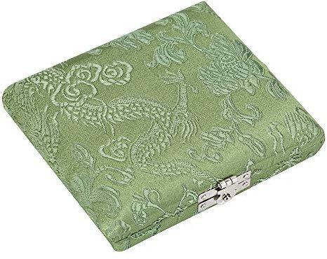 Oboe Reed Case, Holz + Seide Stoffbezug gegen Feuchtigkeit Reed Case Tragbare Halter Aufbewahrungsbox - Soft Fabric Slot - für 6 Stück Oboe Reeds(Grün)