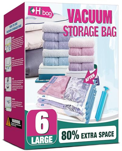Vacuum Storage Bags Space Saver Bags, Pack Of 6, With Hand Pump (6 Large)
