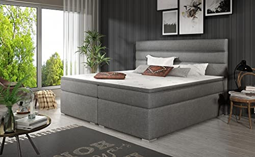A-dekor home Boxspringbett ALPI Hotelbett, kontinentales Bett,140/160/180x200cm,Grau/Schwarz/Weiß/Blau/Grün, Bettkasten, Bonell Matratze, Topper (140 x 200 cm, Sawana 21 Grau)
