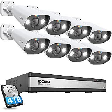 ZOSI 5MP Überwachungskamera Aussen Set, 16CH 4TB HDD NVR und 8X 5MP PoE IP Outdoor Kamera für 24/7 Aufzeichnung, 2 Wege Audio, AI Erkennung, Spotlight und Ton Alarm