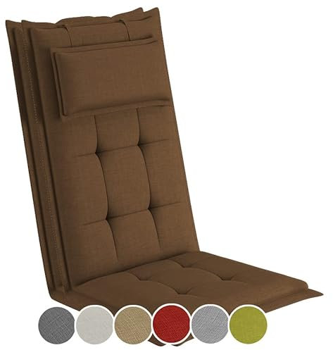 sunnypillow 2 Stück Gartenstuhlauflagen mit abnehmbarem Kopfpolster - 120 x 50 x 9cm - Stuhlauflagen Hochlehner, Auflage für Gartenmöbel - Sitzauflagen Outdoor, wasserdicht UV-Lichtecht - Braun