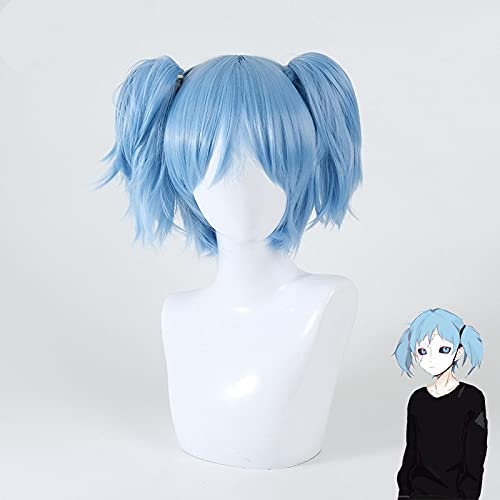 WHBHD Sally Face Slyface Sally Perücke Cosplay Pendek Biru Tahan Panas Rambut Sintetis Perücke Rambut Ekor Kuda Dengan Topi Perücke