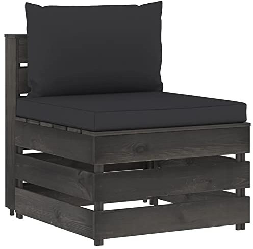 Catherinol Modulares Mittelsofa mit Kissen, Loungesofa, Sitzecke Garten, Gartensofa, Multifunktionssofa, Balkonset, Palettenmöbel, Europaletten Möbel, Paletten Couch, Grau Imprägniertes Holz