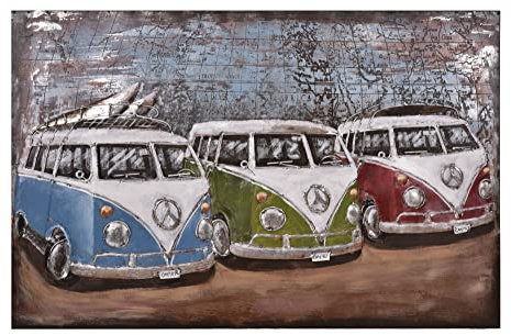 Dynamic24 3D Metallbild 3 Busse Metall Wandbild Retro Vintage Bild Bar Küche Wohnzimmer Camper