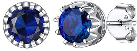 Clou d'Oreilles Femme Argent 925 Saphir Bleu 5 mm Mini Boucles Oreilles Rond Crital Bleu Foncé Pierre Bermuda Zirconium septembre Bijou Cadeau Meilleur Amie Enfant Filel 10 ans Noël Valentin