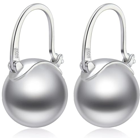 HUGE TOMATO Orecchini a perno di perle grigie, orecchini di perle grandi eleganti da 14 mm Chiusura in argento S925 per la moda femminile
