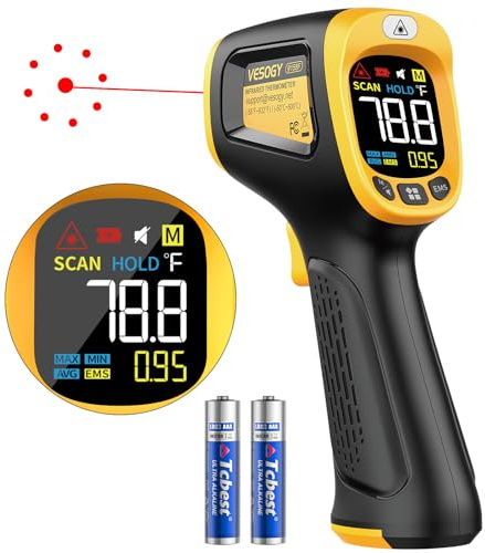Infrared Thermometer Temperature Gun -58°F ~932°F, Digital Laser Thermometer Gun for Cooking, Pizza Oven, Grill, IR Thermometer Temp Gun with Adjustable Emissivity & Max Min Avg Measure