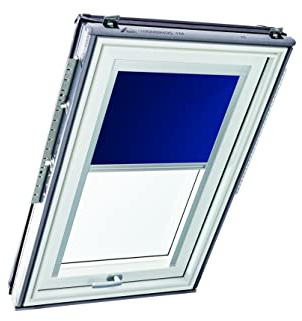 Original Roto Rollo Exclusiv ZRE für Roto Dachfenster - Führungsschiene Silber - Manuelle Bedienung - Tageslichtrollo Baureihe Designo R6/R8, i8 und Classic 64/84 - Größe 074/140| 07/14 - Farbe Blau