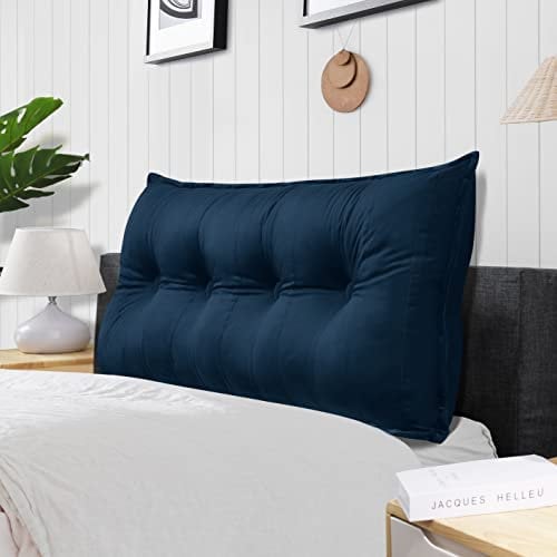 Rucener Groß Lendenkissen Rückenlehne Großes Samt Bücherkissen Lesekissen Lendenkissen Groß Wandkissen Rückenkissen Bett Lesekissen Groß Lesekissen Tiefes Blau 140 cm