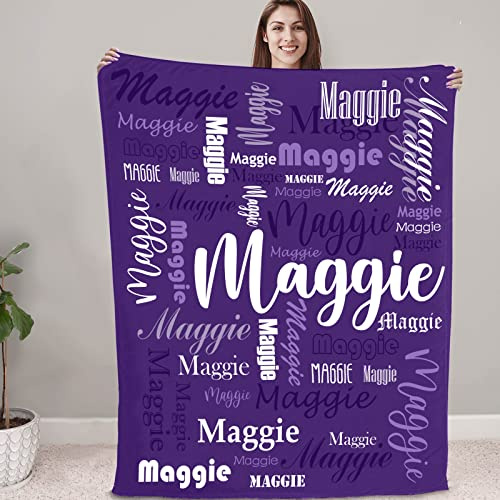 NIBESSER Coperta Personalizzata con Nome Plaid Personalizzato Comodo Morbido Coperta Pile Caldo Idea Regalo per Amici Bambini Nonni per Natale Matrimonio Compleanno, Viola, 150x200cm