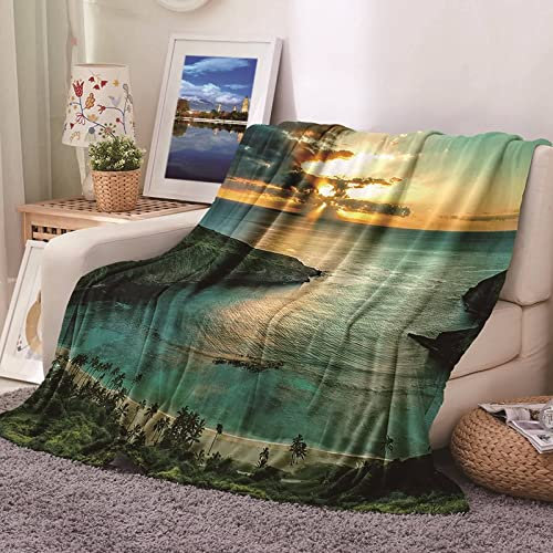Flanelldecke Orange, Blanket Decke Blau Kuscheldecke Meer Der Untergehenden Sonne 180x220CM Weich Warm Wohndecke Sofa Bett Geschenk