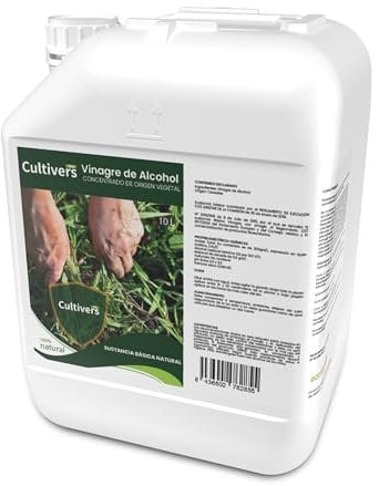 CULTIVERS Aceto alcolico 10 L. Erbicida naturale al 100%. Elimina le erbacce. Detergente per sistemi di irrigazione. Fungicida e battericida Regolatore naturale del pH