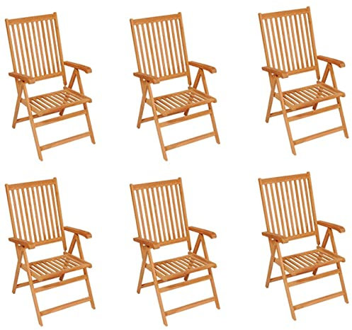 Chusui Gartenstühle 6 STK. mit Taupe Kissen, Gartensessel, Campingstuhl, Hochlehner, Balkonstuhl, Balkonmöbel, Terrassenstühle, Balkon Stuhl, Massivholz Teak