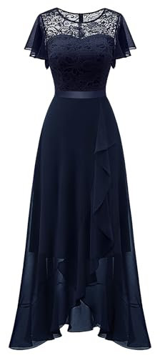 Berylove - Robe de soirée longue pour femme, élégante, avec fente, manches courtes et bande élastique à la taille, convient pour les mariages et les cocktails, Marine militaire., XS