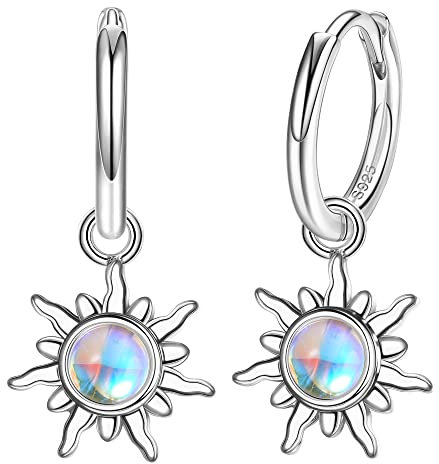 Adramata Damen Ohrringe Silber 925 Hängend Mondstein Tropfen Ohrringe Sonne Creolen Mit Anhänger Baumeln Gold Silber Für Damen