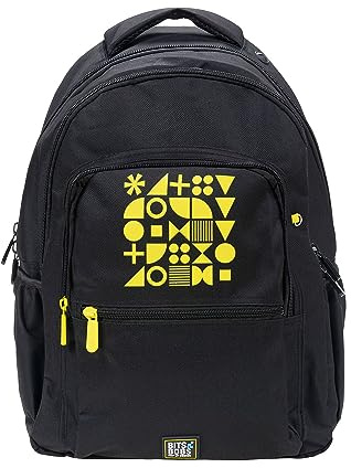 Grafoplás | Schulrucksack | Bits & Bobs Pop Up Design neongelb | drei Fächer | Fronttasche | gepolstertes Laptopfach | verstärkte Basis | 33 x 46 x 22,5 cm, Schwarz, L, Casual